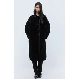 H&M Black Cozy Fuzzy Modern Teddy Fleece Sleeve Coat For Women Sz M/L